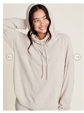 Barefoot Dreams Cozychic Lite Funnel Neck Hooded Pullover in Beige
